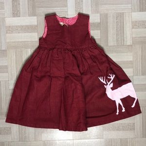 Palava Girls NWT Sz 2-3 Years Burgundy Christmas Reindeer 100% Linen Rosie Dress